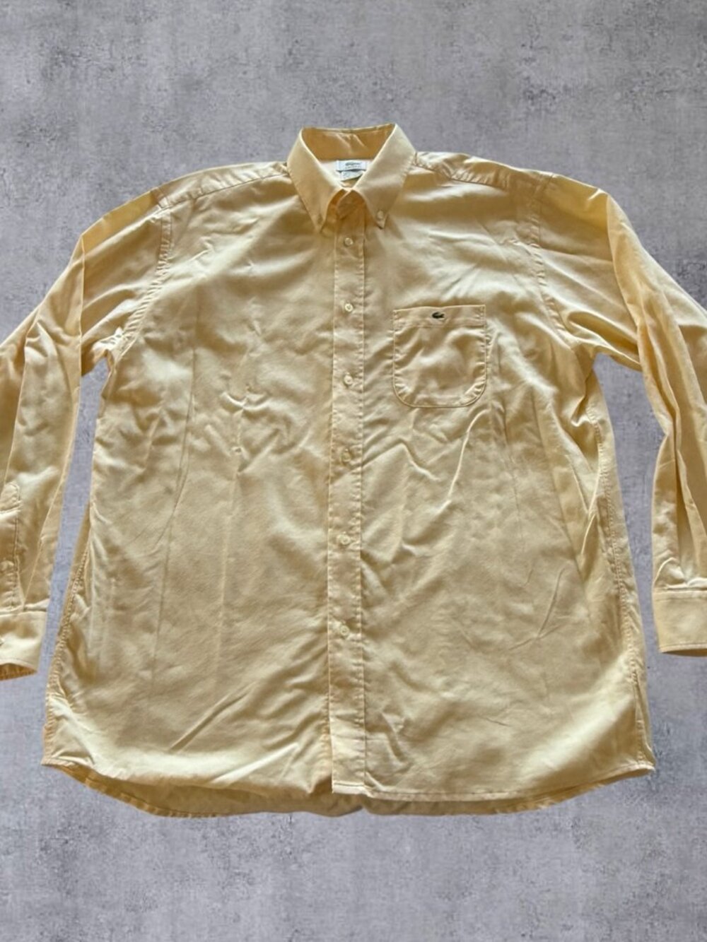 Vtg Lacoste Men Long Sleeve Button Down Shirt Yellow Cotton Sz L 42 Heavy Pique